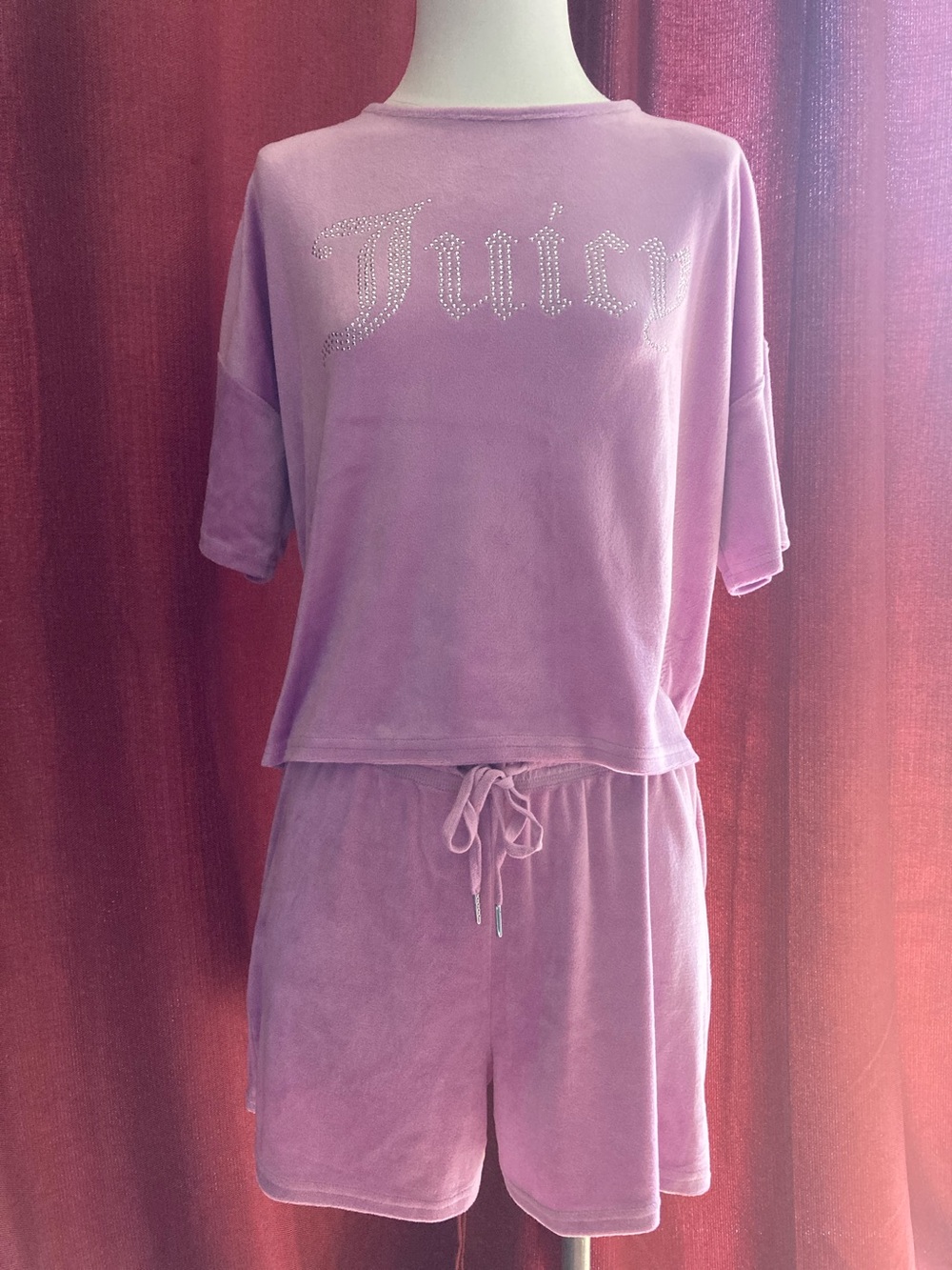 Juicy Couture Pink-Lavender Rhinestone Logo Velour Lounge Set, Large